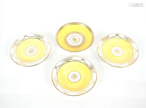 A 19th Century Derby yellow ground shallow dish; and three 1...