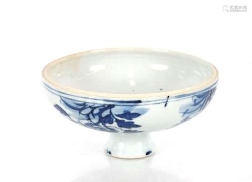 A Chinese blue and white pedestal bowl, having prunus decora...