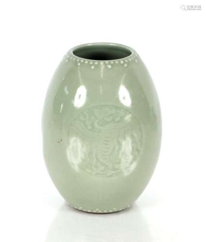 A Chinese Celadon ground vase, decorated with roundels depic...