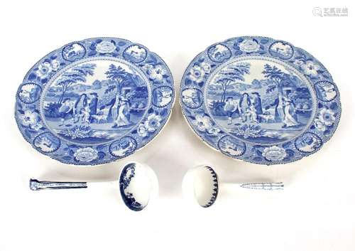 Two 19th Century English print ware plates, decorated rural ...