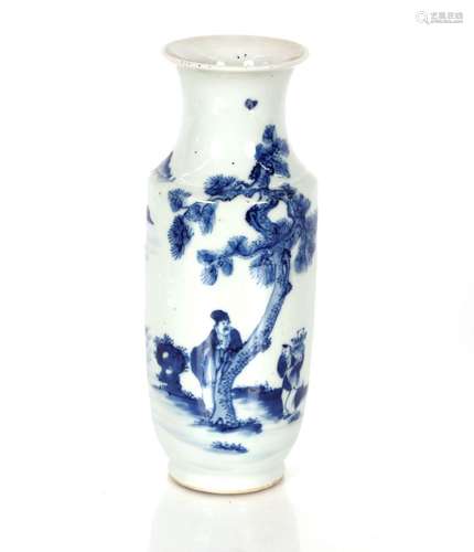 A 19th Century Chinese blue and white baluster vase, decorat...