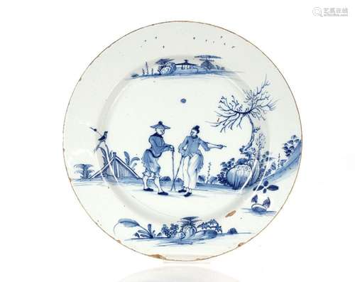 A mid 18th Century Bristol Delftware charger, painted in blu...