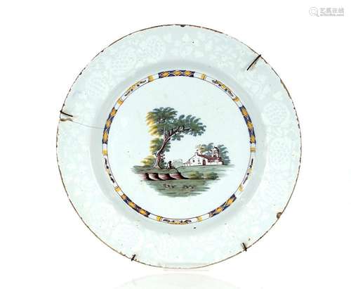 A mid 18th Century Bristol Delftware polychrome charger, dec...