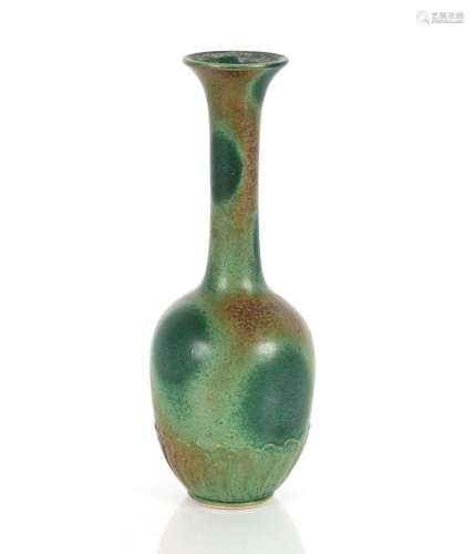 A Chinese bottle vase, with green and jun type brown blotche...