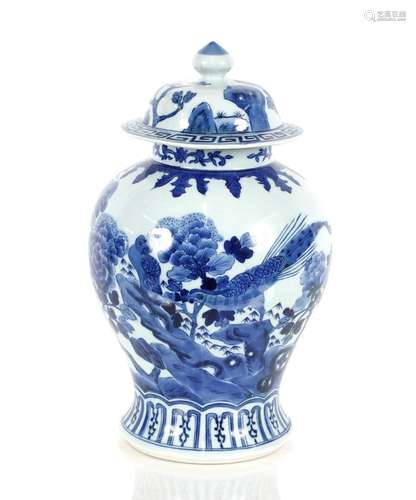 Large Chinese blue and white jar and cover, of waisted form ...