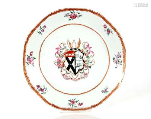 An 18th Century Chinese porcelain famille rose armorial plat...