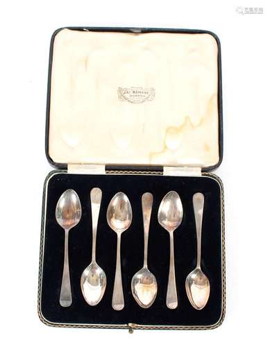 A cased set of six "Old English" pattern silver co...