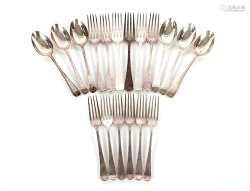 Six each "Old English" pattern silver dessert fork...