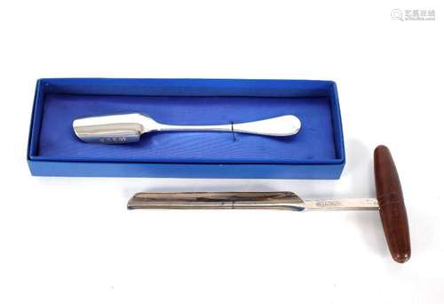 A Hallmarked silver Stilton scoop, Birmingham 1991, boxed; a...