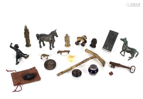 A collection of various bronze figures, other metal wares; a...