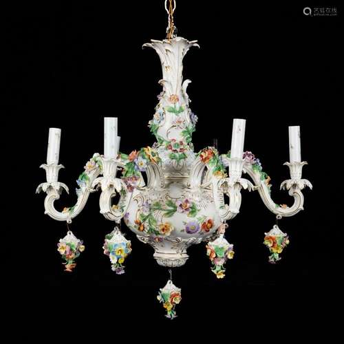 Dresden Style Six Arm Porcelain Chandelier