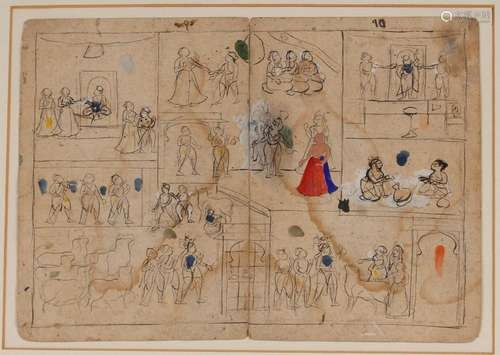 Indian Provincial school, study of figures in various sketch...