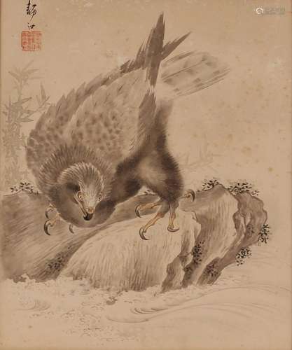 Japanese school, Meiji period study of a bird of prey, signe...