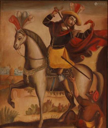 Cuzco school, study of a nobleman on horseback, oil on board...