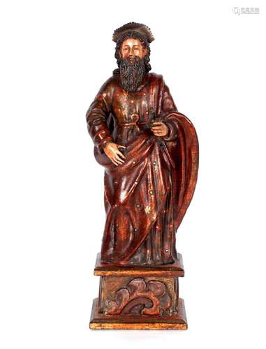 18th Century European carved wooden figure of a saint, with ...