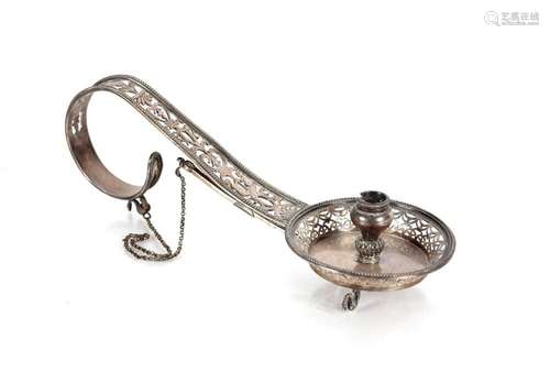 A late 18th Century white metal wax jack holder,  having pie...