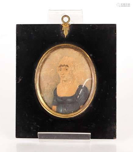 A 19th Century miniature portrait, of a lady wearing a lace ...