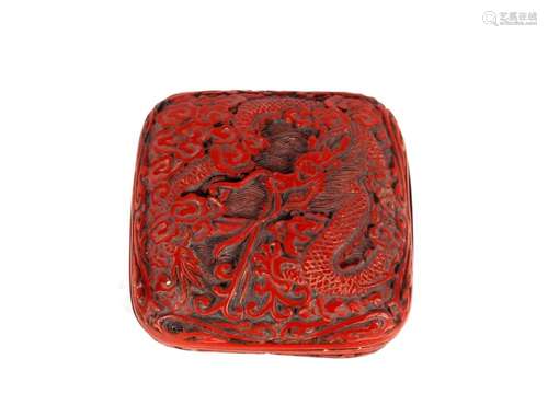 A Chinese cinnabar lacquer box and cover, of square outline ...