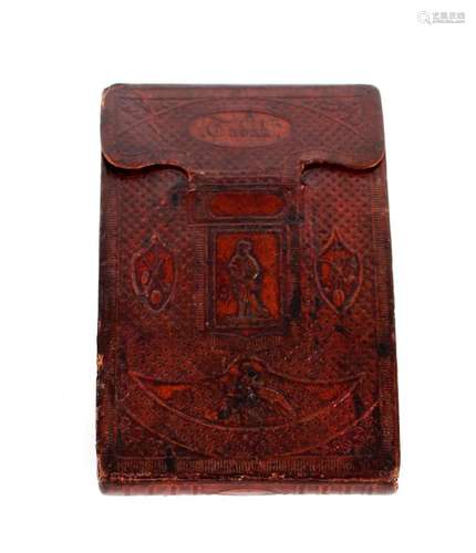 A 19th Century French red rock and leather tobacco pouch, de...