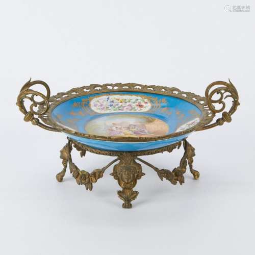 French Sevres Style Dish w/ Bronze Mounts