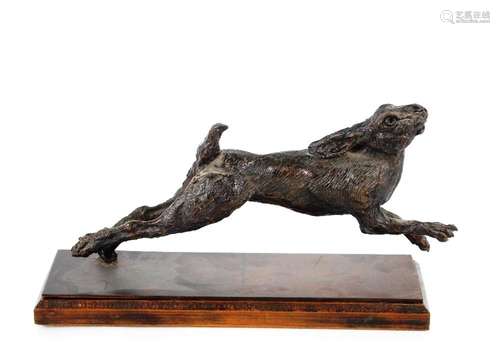 Martin Knowelden, bronze study of a running hare, 33cm long ...