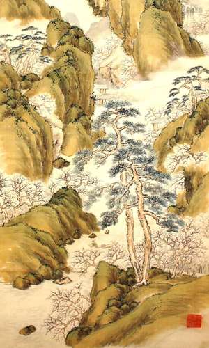 A 19th Century Chinese scroll picture, depicting a mountaino...