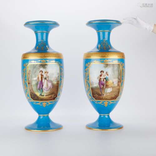 Pr Sevres Style Urns Early 20th c. 25 in.