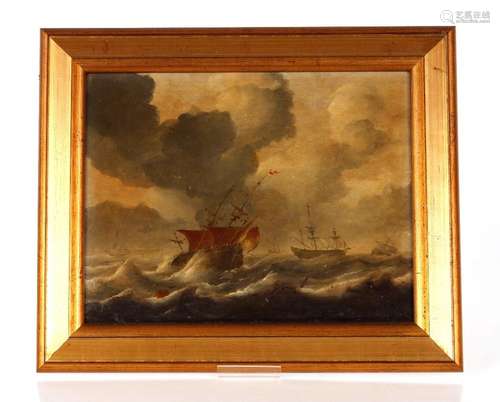 19th Century school, study of sailing vessels in heavy seas,...