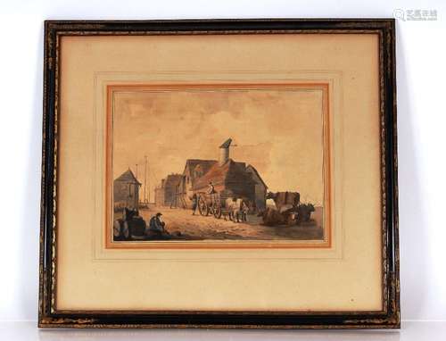 19th Century school, study of horse and cart and oxen loadin...