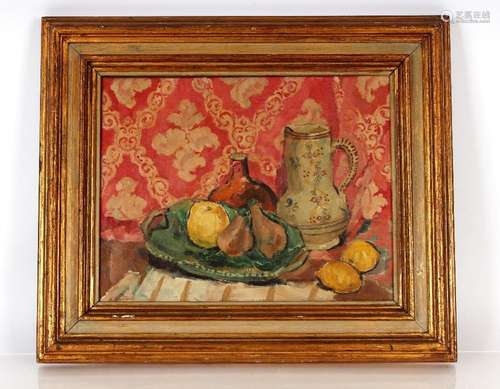 20th Century school, still life study of a pottery jugs, fru...