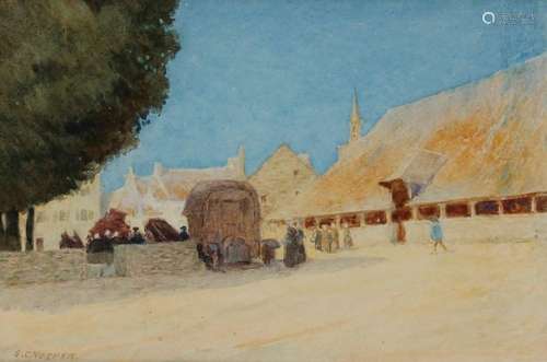 S.C. Bosper, "A Summer Market, Brittany" signed wa...