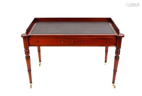 A Victorian mahogany tray top writing table, fitted two shor...