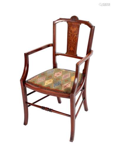 An Edwardian inlaid mahogany childs chair, the central splat...