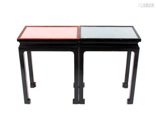 A pair of Oriental red and black lacquered lamp tables, 46cm...