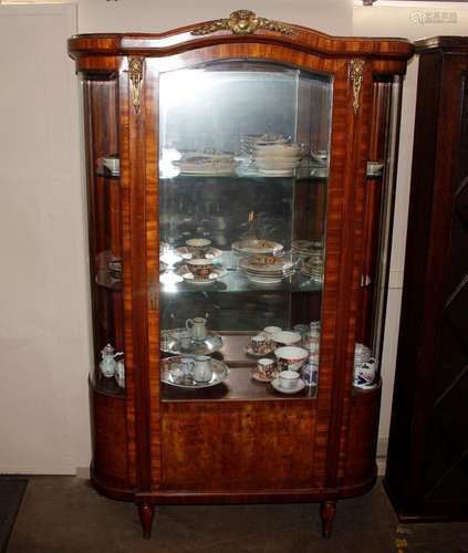 A French kingwood, satinwood and chequer banded vitrine, hav...