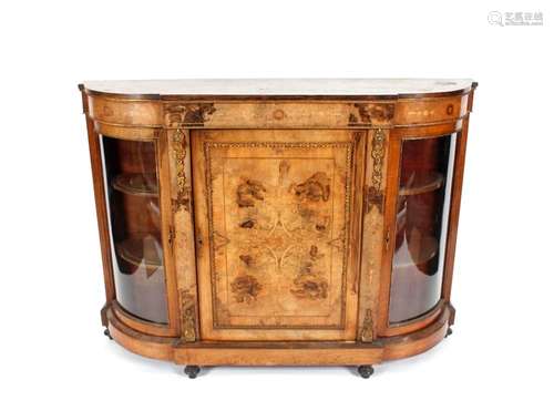 A 19th Century burr walnut and inlaid credenza, the central ...