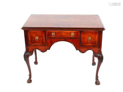 A George II style inlaid walnut low boy, fitted th