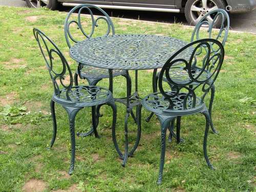 A contemporary green painted cast aluminium five piece garde...