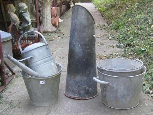 A small collection of vintage galvanised wares including buc...