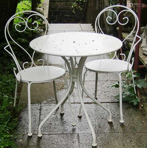 A cream painted light steel three piece garden terrace/bistr...