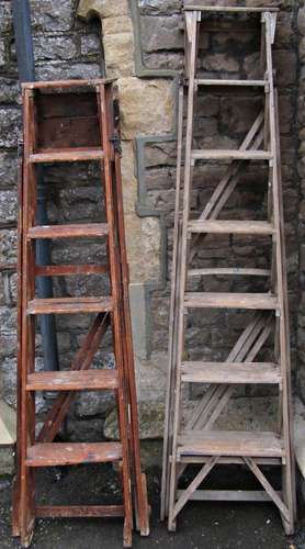 A vintage Stones patent pine folding step ladder together wi...