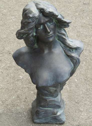 A cast composition stone Art Nouveau style female bust with ...