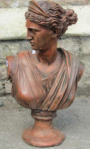 A composition stone bust of Diana with simulated terracotta ...