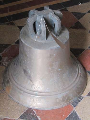 A heavy cast bell metal crown top bell (lacks clanger), 36 c...