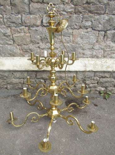 A good quality cast polished brass electrolier/hanging ceili...