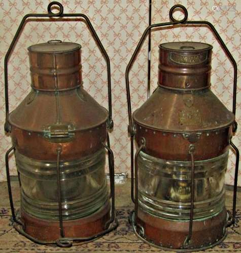 A pair of copper marine lanterns by Seahorse, anchor and not...