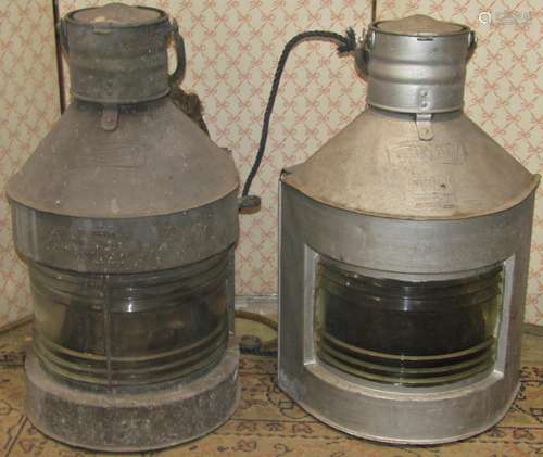 Two marine lanterns by Meteorite starboard and mast head, on...