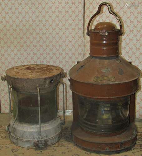 A marine mast head lantern with painted finish and a circula...