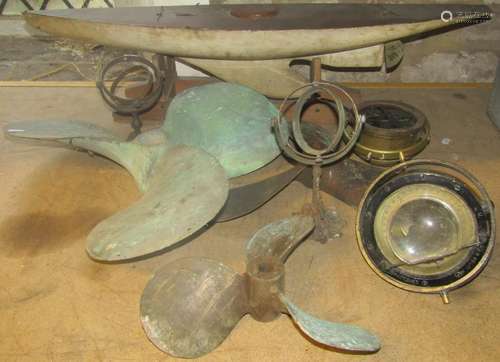 Three bronze ships propellors 48 cm diameter and smaller, tw...