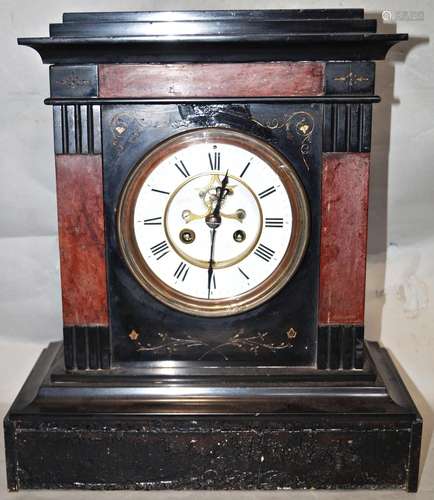 A substantial Victorian black slate and marble mantle clock ...